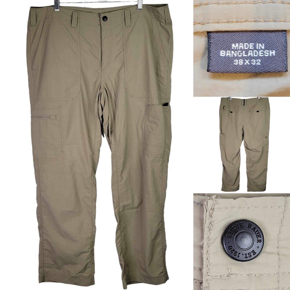Eddie Bauer Hiking Camping Pants Nylon Men's Size 38x32 Straight Khaki Tan